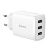 Baseus kompakt gyorstöltő, hálózati töltő, 3x USB, 17W (Fehér)