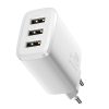 Baseus kompakt gyorstöltő, hálózati töltő, 3x USB, 17W (Fehér)