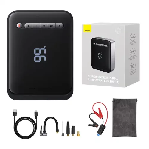 Baseus Super Energy autó jump starter/gyorsindító akkumulátor/powerbank/kompresszor 8000mAh 1000A USB - fekete