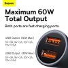 Baseus autós töltő Golden Contactor Max kettős gyors töltő U+U 60W (sötétszürke)
