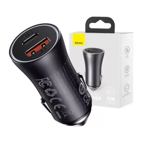   Baseus Golden Contactor Max autós töltő, USB + USB-C, 60W (szürke)