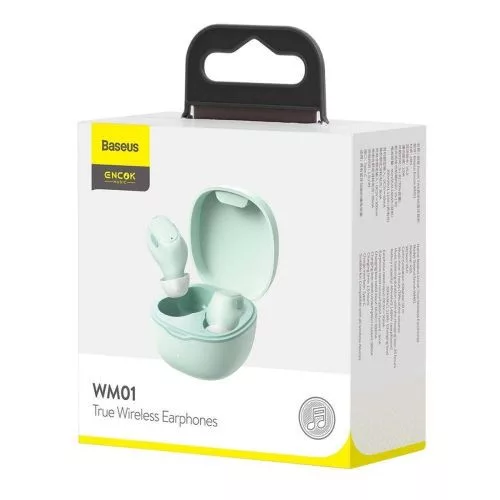 Baseus Encok WM01 Bluetooth Fülhallgató Vezeték Nélküli TWS 5.3 (Google Assistant, Siri támogatás) (zöld)