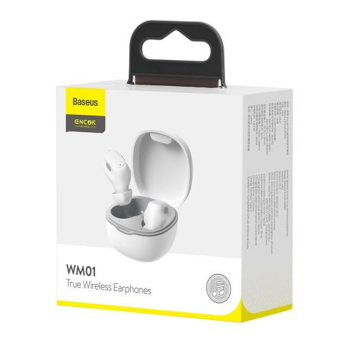 Baseus WM01 Plus TWS Bluetooth 5.0 fülhallgató, hangasszisztens támogatással (fehér)