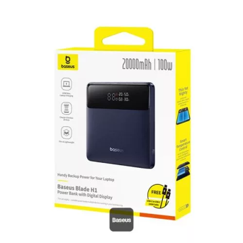 Baseus powerbank Blade H1 20000mAh digitális kijelzővel, 100W gyorstöltés, USB-C+USB-C+USB-A+USB-A, PD/QC/SCP/FCP támogatás, ultraslim (fekete)