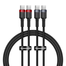   Baseus Cafule 100W USB-C - USB-C Gyors Töltő- és Adatkábelszett 2 db, 1m, (Piros-Fekete, Szürke-Fekete)