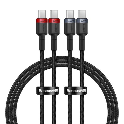 Baseus Cafule 100W USB-C - USB-C Gyors Töltő- és Adatkábelszett 2 db, 1m, (Piros-Fekete, Szürke-Fekete)
