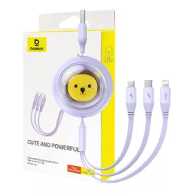   Baseus 3-1 töltőkábel USB - USB-C, USB-M, Lightning, 3,5A, 1,1m (lila)