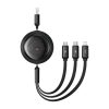 Baseus Free2Draw 3 az 1-ben USB micro USB+Lightning+USB-C kábel, 3.5A, 1.1m (fekete)