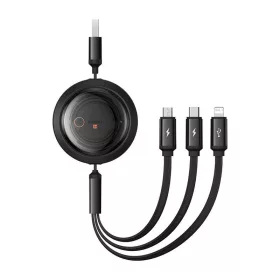   Baseus Free2Draw 3 az 1-ben USB micro USB+Lightning+USB-C kábel, 3.5A, 1.1m (fekete)