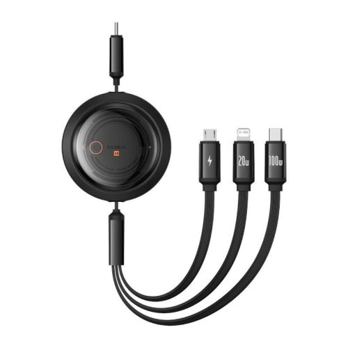 Baseus Free2Draw 3in1 gyorstöltő kábel USB-C USB-C/Lightning/Micro 100W, 1,1m (fekete)