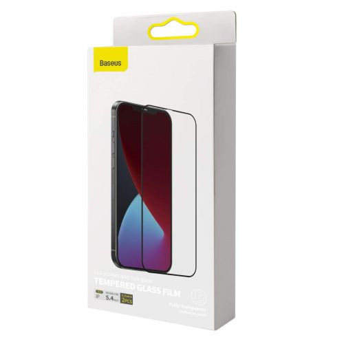 Baseus iPhone 12mini 0,25mm kijelzővédő üvegfólia 2db (Fekete)
