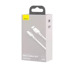   Baseus Simple Wisdom USB-C adat/töltőkábel PD 40W 5A 1,5m, 2db (Fehér)