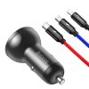 Baseus 2USB 4,8A 24W autós töltő LCD kijelzővel + 3in1 töltő kábellel