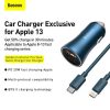 Baseus Golden Contactor Pro autós töltő, USB + USB-C, QC4.0 +, PD, SCP, 40 W, kék + USB-C - Lightning kábel 1m (kék)