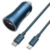 Baseus Golden Contactor Pro autós töltő, USB + USB-C, QC4.0 +, PD, SCP, 40 W, kék + USB-C - Lightning kábel 1m (kék)