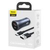 Baseus Autós Töltő U+C, PD 3.0, QC 4+, SCP FCP AFC (USB - Type C 1m kábel)  (Szürke)