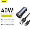 Baseus Autós Töltő U+C, PD 3.0, QC 4+, SCP FCP AFC (USB - Type C 1m kábel)  (Szürke)