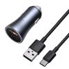 Baseus Autós Töltő U+C, PD 3.0, QC 4+, SCP FCP AFC (USB - Type C 1m kábel)  (Szürke)