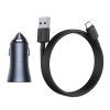 Baseus Autós Töltő U+C, PD 3.0, QC 4+, SCP FCP AFC (USB - Type C 1m kábel)  (Szürke)