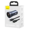 Baseus Golden Contactor Pro autós töltő, USB + USB-C, QC4.0 +, PD, SCP, 40 W, szürke + USB-C/Lighting kábel 1m (fekete)