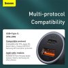 Baseus Golden Contactor Pro autós töltő, USB + USB-C, QC4.0 +, PD, SCP, 40 W, szürke + USB-C/Lighting kábel 1m (fekete)