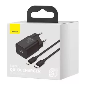   Baseus Super Si USB Type-C gyorstöltő 1 m-es USB Type-C-Lightning kábellel, 20W (Fekete)