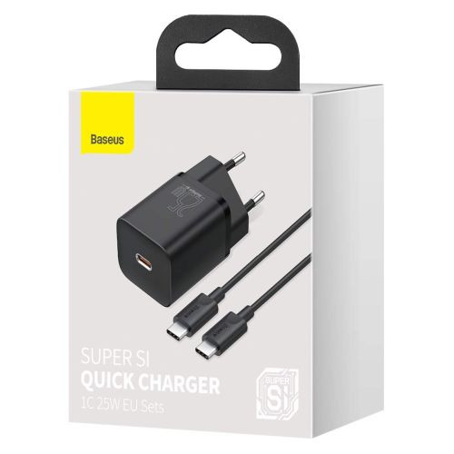 Baseus Super Si 1C 25W Gyorstöltő + USB-C/USB-C Kábel - 1m