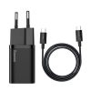 Baseus Super Si 1C 25W Gyorstöltő + USB-C/USB-C Kábel - 1m