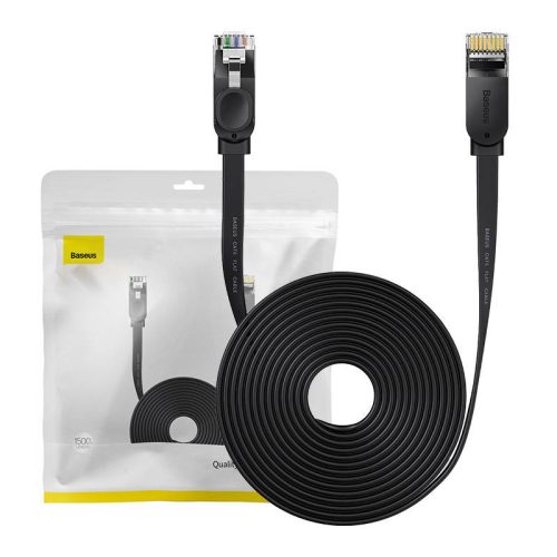 Baseus Speed Six RJ45 lapos internetkábel, 1 Gbps, 15 m (Fekete)