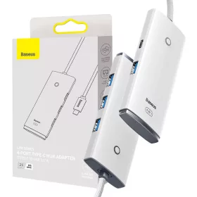   Baseus Lite Series 4 az 1-ben Hub, USB-C-4x USB 3.0+USB-C, 25cm (fehér)