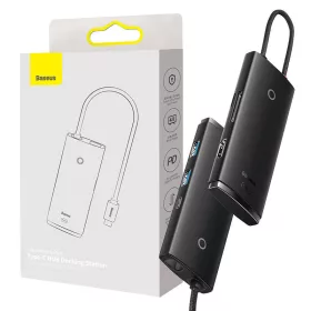   Baseus Lite Series 6 az 1-ben hub, USB-C - 2x USB 3.0 + USB-C PD + HDMI + SD/TF (fekete)