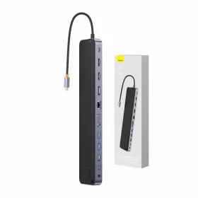   Baseus EliteJoy Gen2 12 az 1-ben HUB, USB-C + 2xHDMI + 3xUSB 3.0 + PD + DP + SD/TF + RJ45 + USB-C + 3.5mm (sötétszürke)