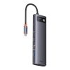 Baseus Metal Gleam hub 12 az 1-ben HDMI / DP / USB / USB-C / Mini jack 3.5mm / RJ45 / SD / TF (szürke)