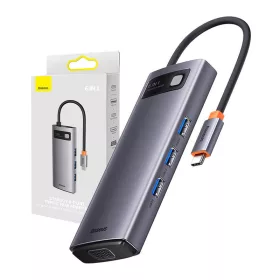   Baseus Metal Gleam Series 6 az 1-ben hub, USB-C - 3x USB 3.0 + HDMI + USB-C PD + VGA