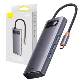   Baseus Metal Gleam Series 6 az 1-ben hub, USB-C - 3x USB 3.0 + USB-C PD + microSD/SD