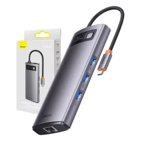   Baseus Metal Gleam Series 7 az 1-ben hub, USB-C - 3x USB 3.0 + 2x HDMI + USB-C PD + Ethernet RJ45