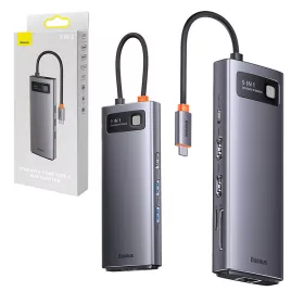   Baseus Metal Gleam Series 9 az 1-ben hub, USB-C - 2x USB 3.0 + 2x HDMI + USB 2.0 + USB-C PD + Ethernet RJ45 + microSD/SD