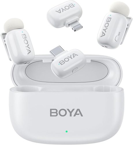 Boya Mini-04 Ultracompact 2.4GHz Vezeték Nélküli Mikrofon (Apple Lightning) | 2+1 (Fehér)