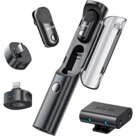   BOYA Microphone Wireless Magic-02 2.4GHz with 2 transmitters and 3 receivers (Type-C, Lightning and 3.5mm Female) Black EU
