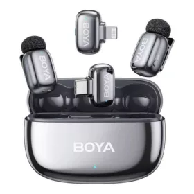   BOYA Microphone Wireless Mini 2-01 2.4GHz, AI Powered Noise Cancellation with 2 transmitters and 2 receivers (Type-C and Lightning) Space Gray EU