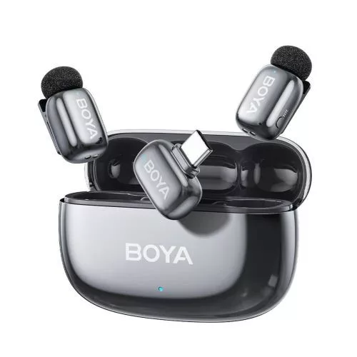BOYA Microphone Wireless Mini 2-02 2.4GHz, AI Powered Noise Cancellation with 2 transmitters and 1 receiver (Type-C) Space Gray EU