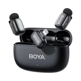   BOYA Microphone Wireless Mini 2-02 2.4GHz, AI Powered Noise Cancellation with 2 transmitters and 1 receiver (Lightning) Black EU