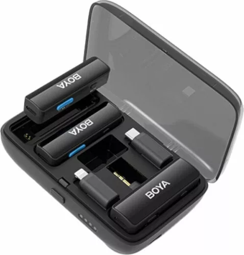 BOYA BOYALINK A1 2.4GHz Vezeték nélküli Mikrofon Kit (USB-C Android PC & Apple iOS-iPhone Lightning & 3,5mm Jack TRS csatlakozás)| 2+1