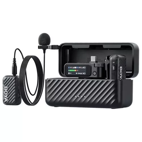 BOYA Microphone Wireless and Wired BOYAMIC 2-01 2.4GHz, AI Powered Noise Cancellation with 2 receivers and 1 transmitter (Type-C) Black EU