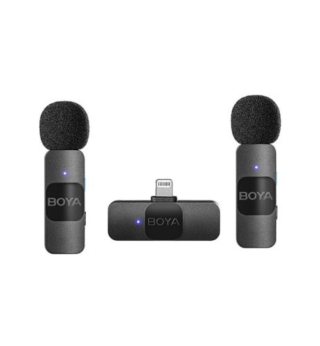BOYA BY-V2 Ultra-kicsi 2.4GHz Vezeték nélküli Mikrofon Kit (Apple iOS/ iPhone Lightning csatlakozóval) | 2+1