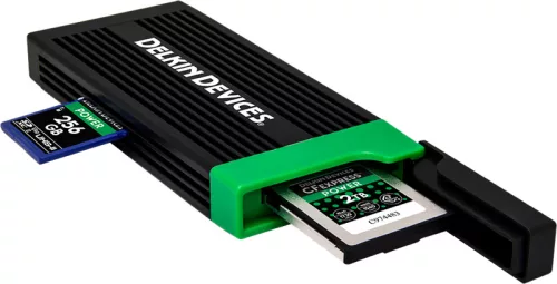 Delkin CFexpress Type B és SD UHS-II kártyaolvasó USB-C kábelekkel