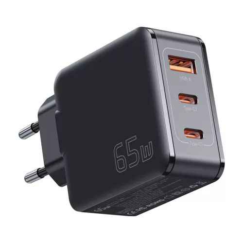 Essager 65W GaN Fali Töltő, 2xUSB-C És USB-A Csatlakozó (ECT2CA-JZB01-Z)