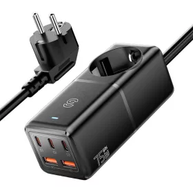   Essager 75W GaN Fali Töltő 3xUSB-C És 2xUSB-A Csatlakozó (ECTAC-BRB01-Z)