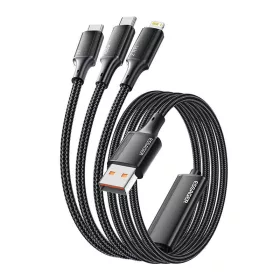   Essager 3in1 100W USB-C/Lightning/Micro Kábel, 1.2m, (Fekete) (EXCMTL-JJ01-P)