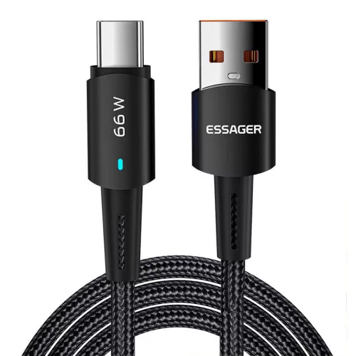 Essager 66W USB-C Töltőkábel, 0.5m, (Fekete) (EXCT-CGB01)